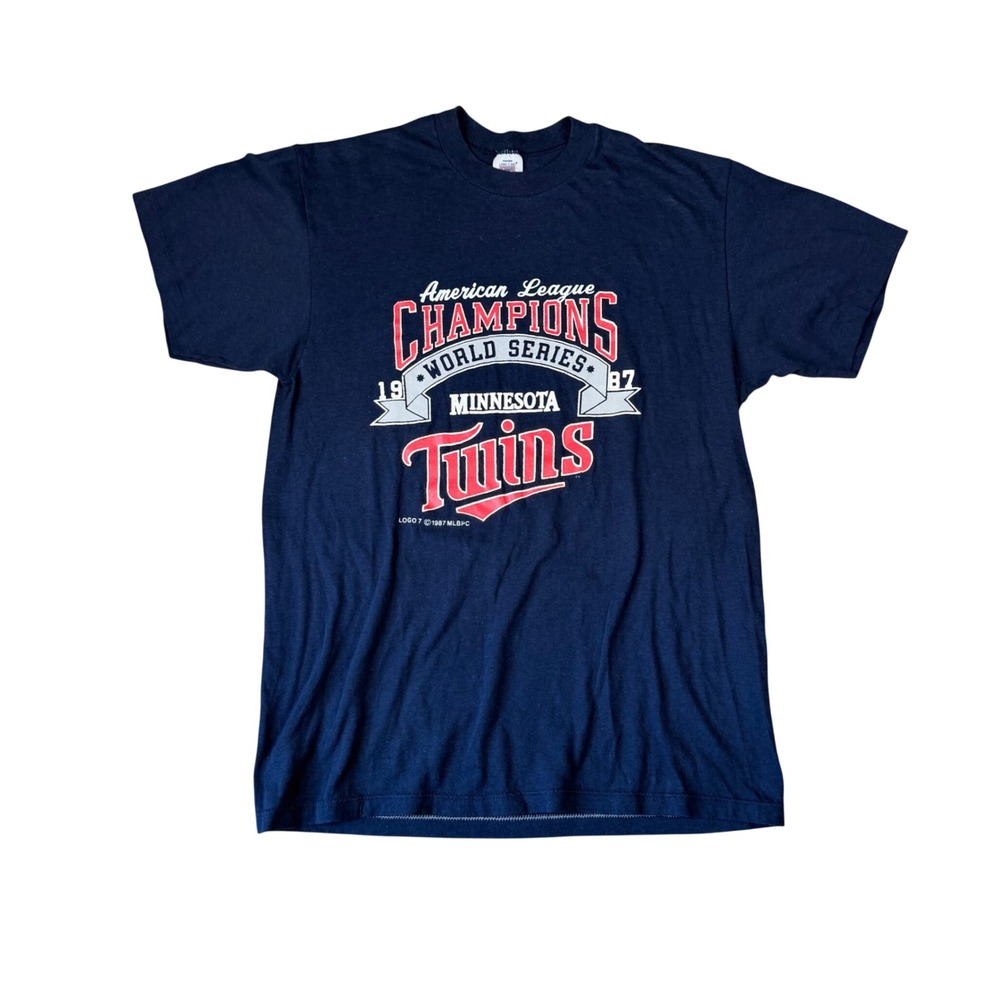 Vintage 1987‎ Minnesota Twins World Series Logo 7 Navy T-Shirt Mens Large USA